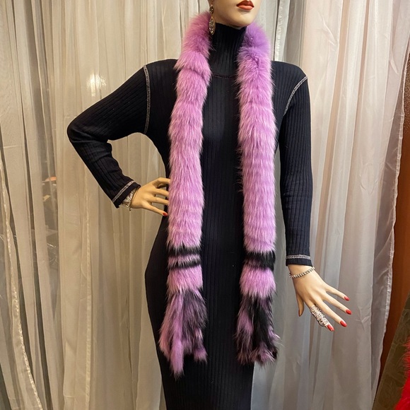 Accessories - Lavender and Black Fox Fur Scarf
